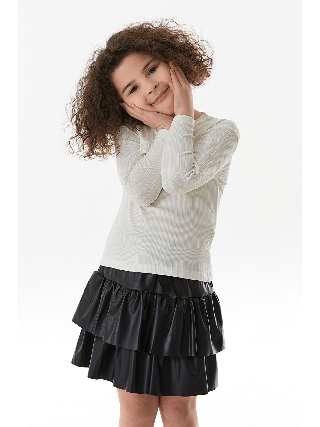 Ekru Fitilli Önü Fırfırlı Kız Çocuk Body-2