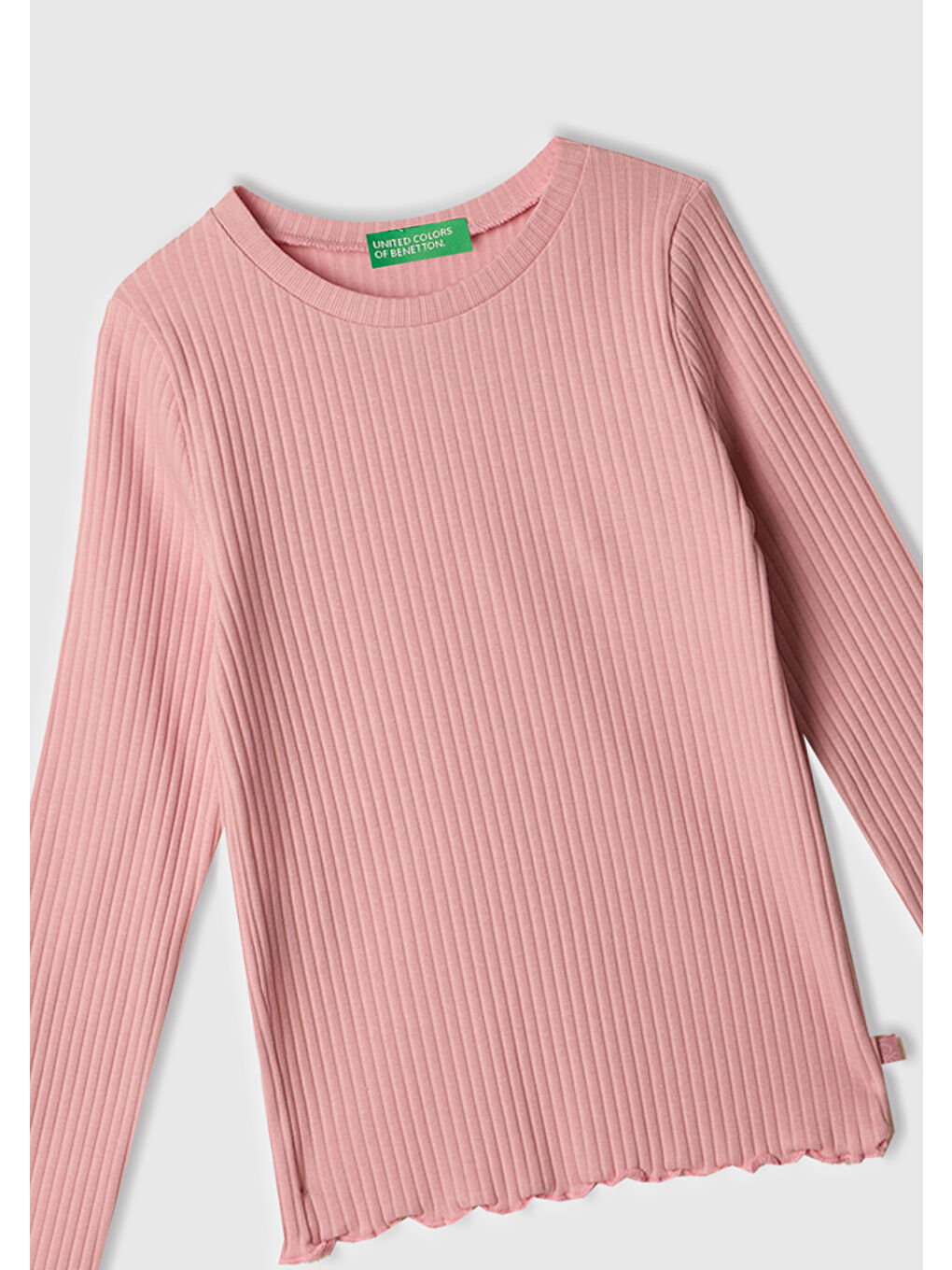 Kız Çocuk Pembe Logo Etiketli Ribanalı Uzun Kollu T-Shirt-1