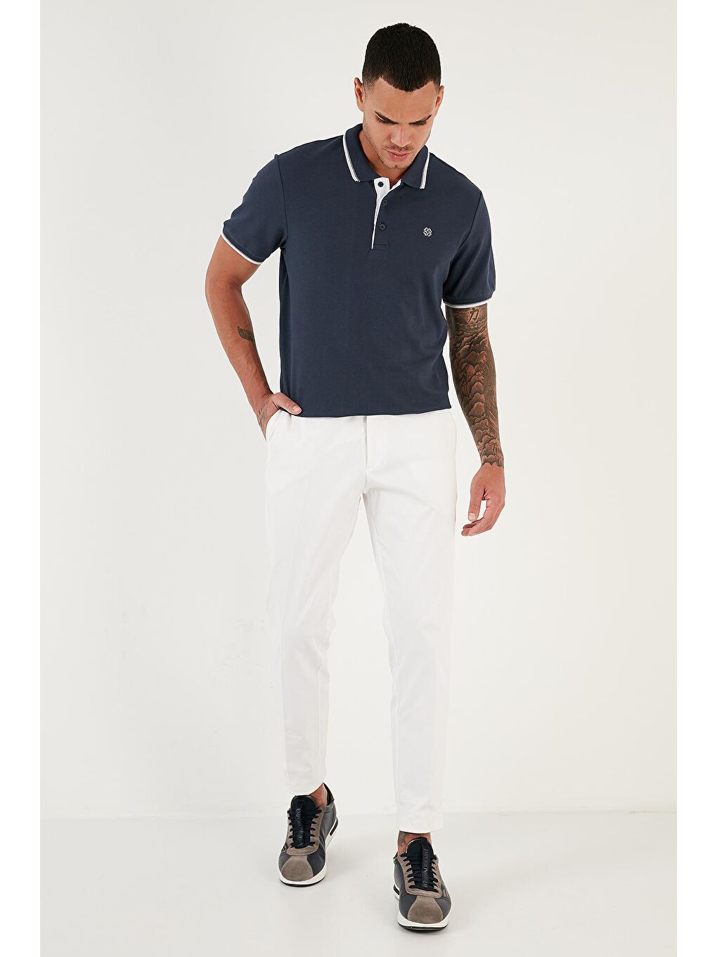 Lacivert %100 Pamuk Düğmeli Slim Fit Polo Tişört 5902118-2