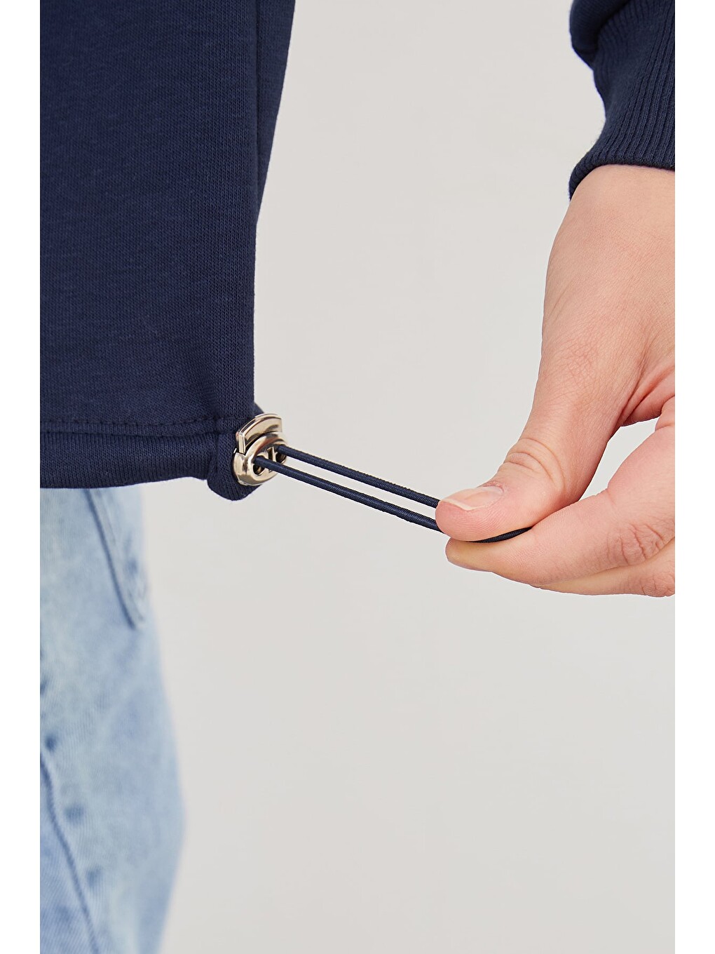 Lacivert 3 İplik Kalp Nakışlı Kapüşonlu Stoperli Sweatshirt-4