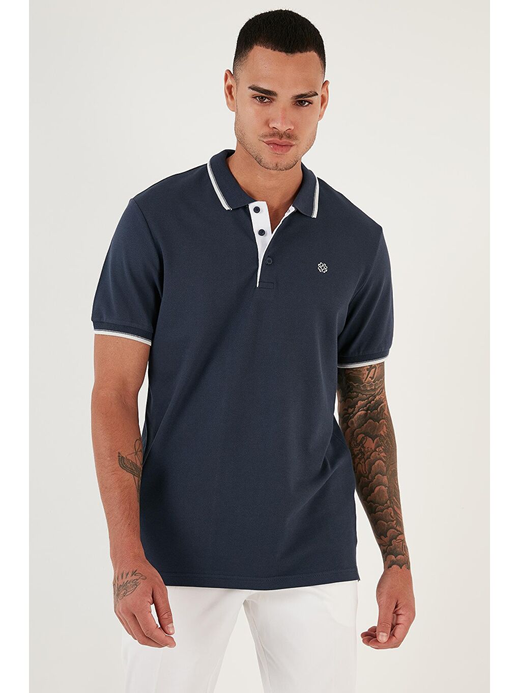Lacivert %100 Pamuk Düğmeli Slim Fit Polo Tişört 5902118-3