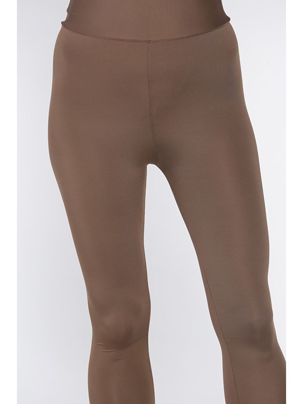 Kahverengi Yüksek Bel Elastanlı Tayt-3