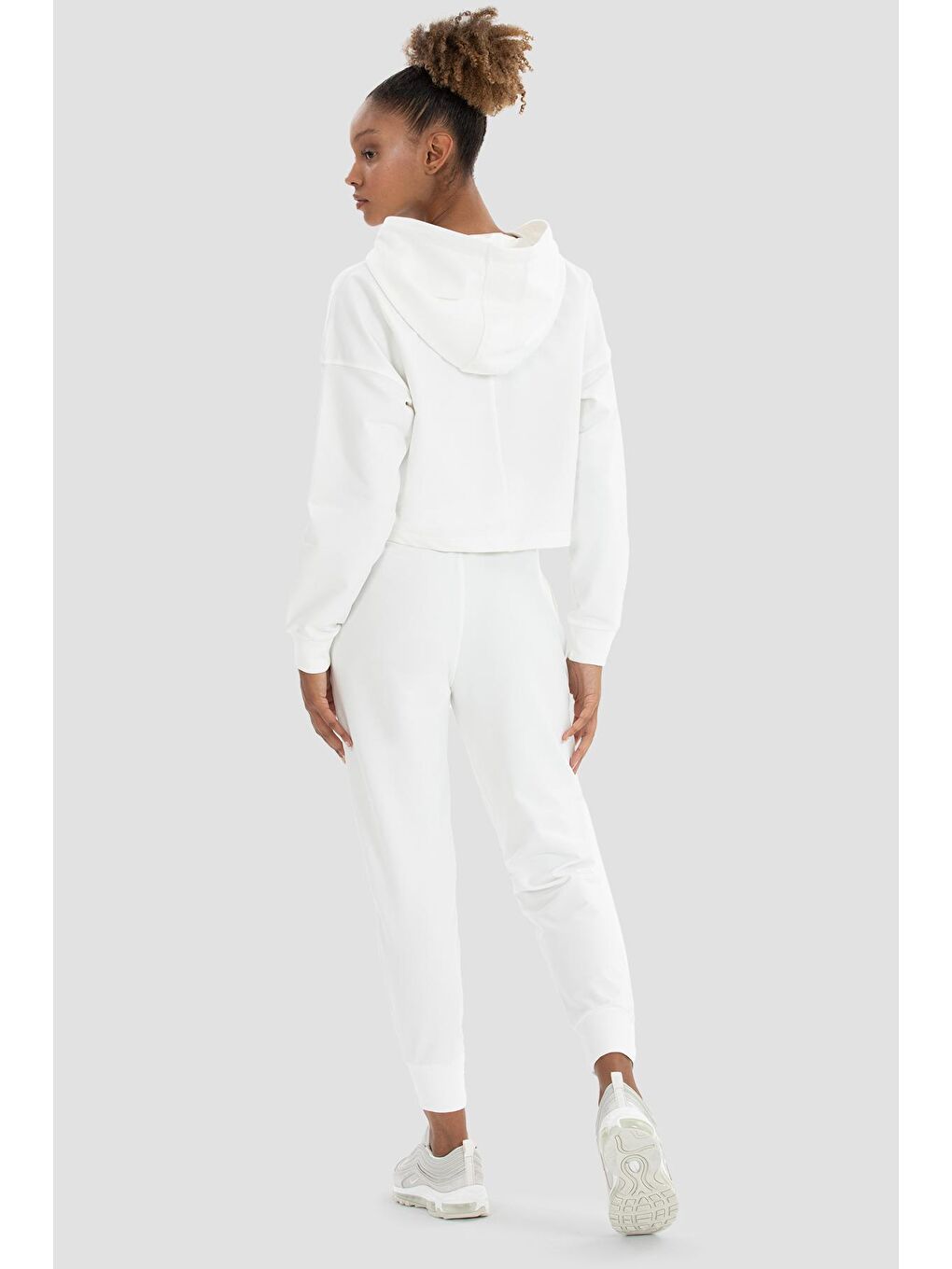 Ekru Lisa Oversize Krem Crop Hoodie-3