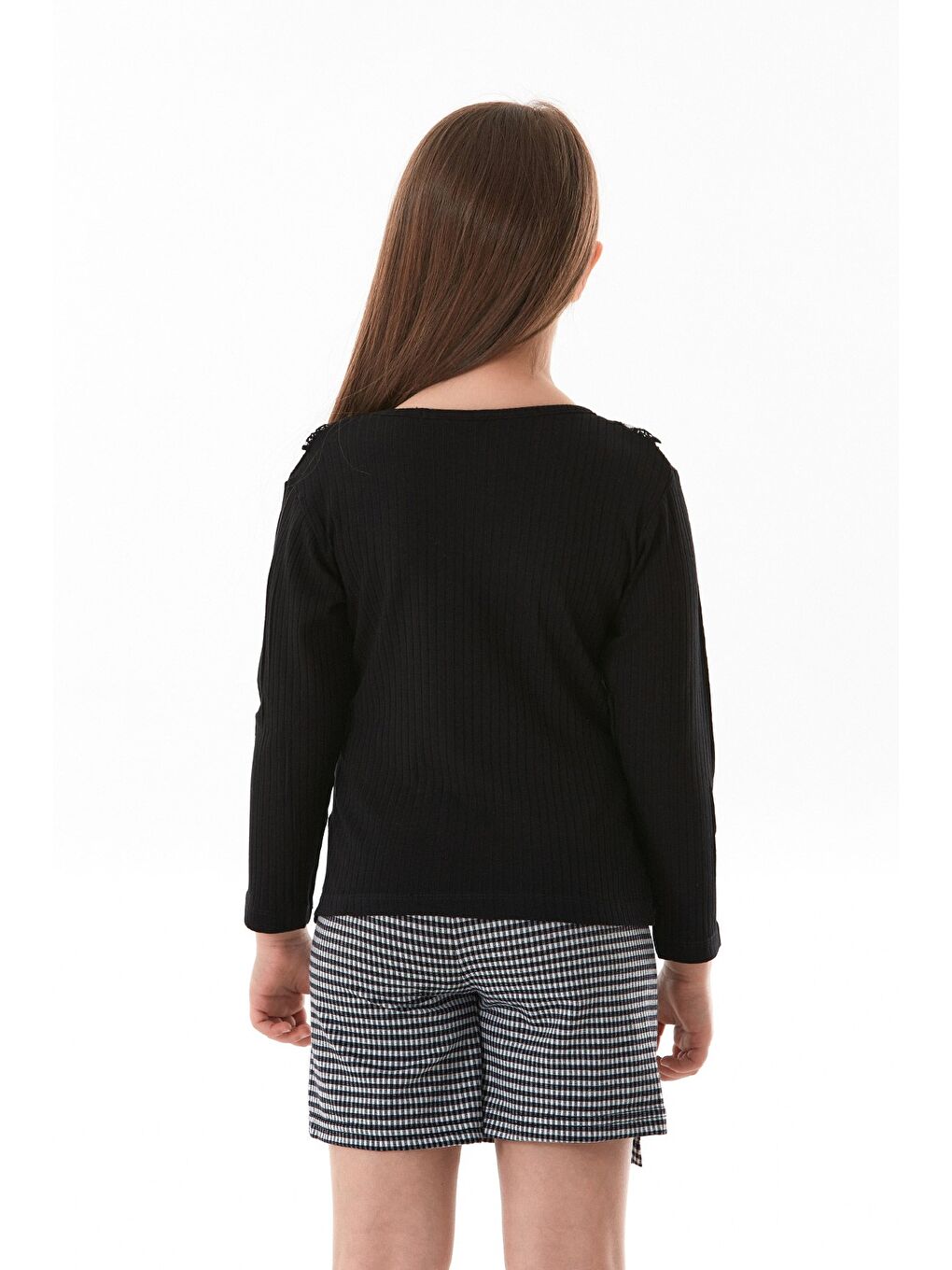 Siyah Fitilli Önü Fırfırlı Elastanlı Kız Çocuk Body-4