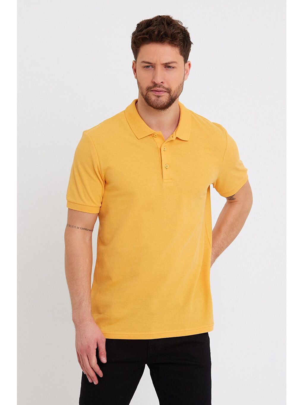 Sarı Polo Yaka Erkek Tişört-3