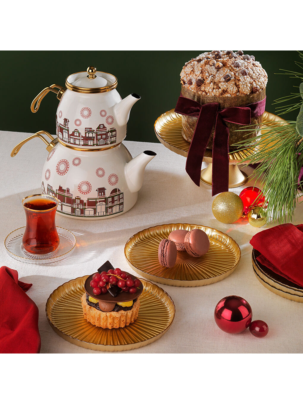 Ekru Spark Emaye Çaydanlık Takımı 3 Parça-Asorti-2