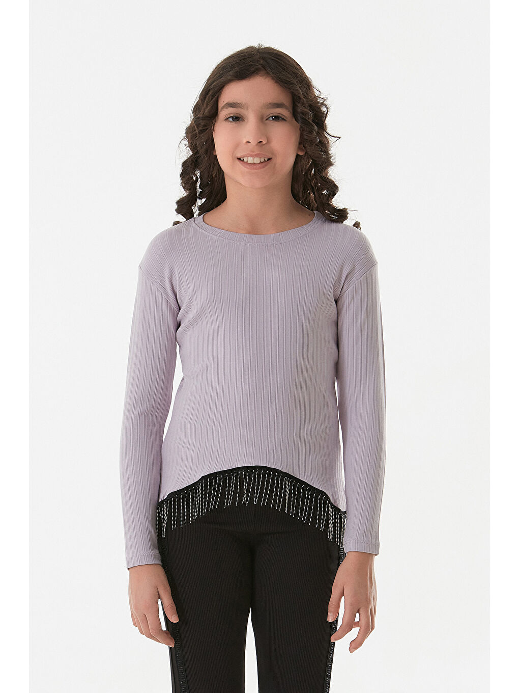 Lila Fitilli Elastanlı Beli Zincirli Kız Çocuk Body-1