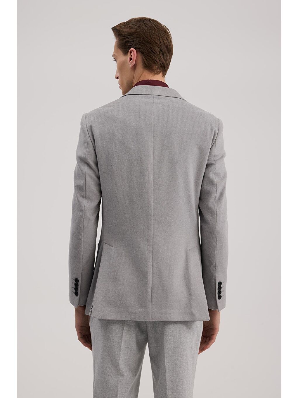 Gri Slim Fit Mono Yaka Kruvaze Ceket-3