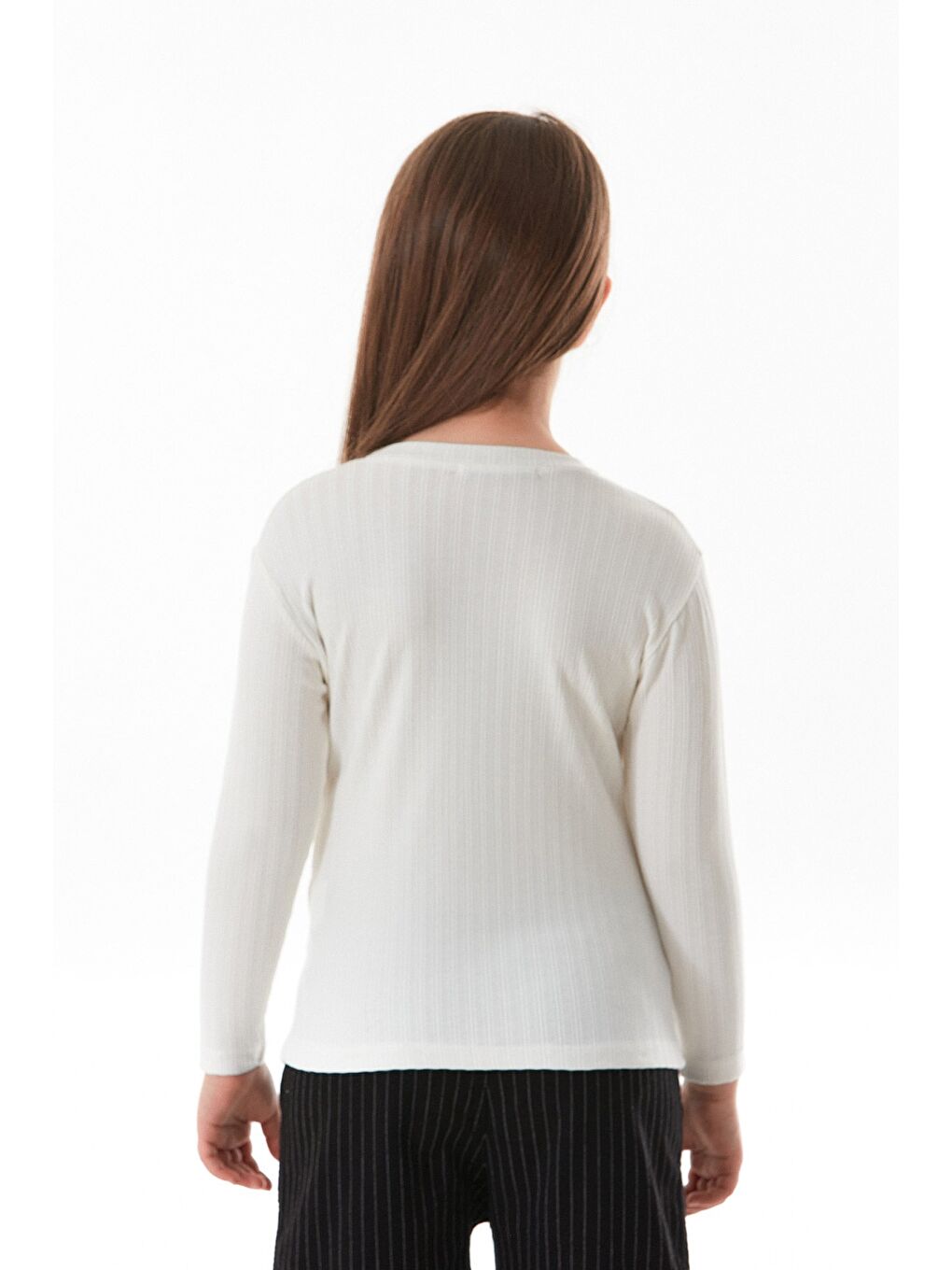 Ekru Fitilli Elastanlı Önü Fırfırlı Kız Çocuk Body-4