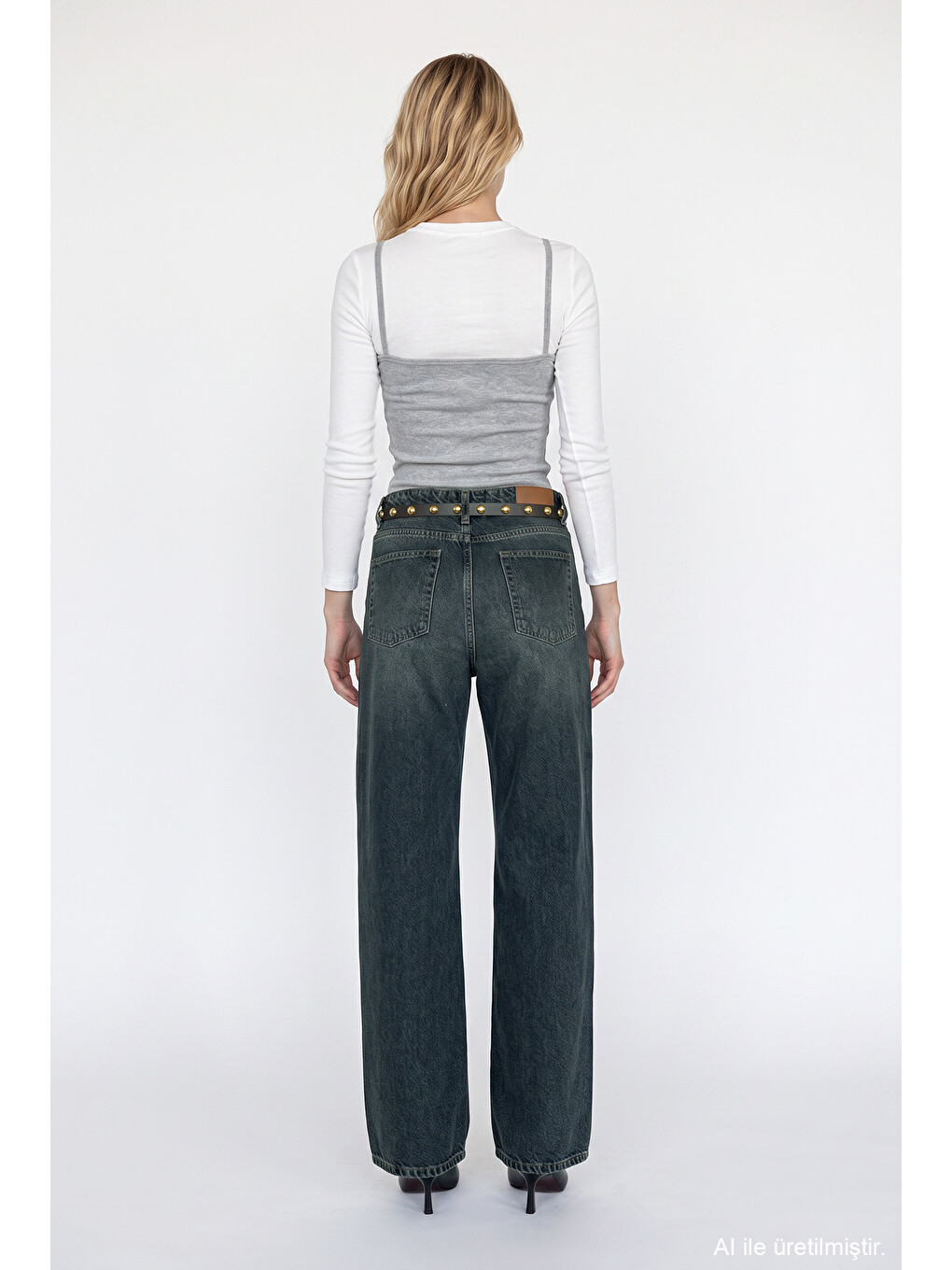 Trok Kemerli Bol Paça Jean Pantolon Lacivert-4