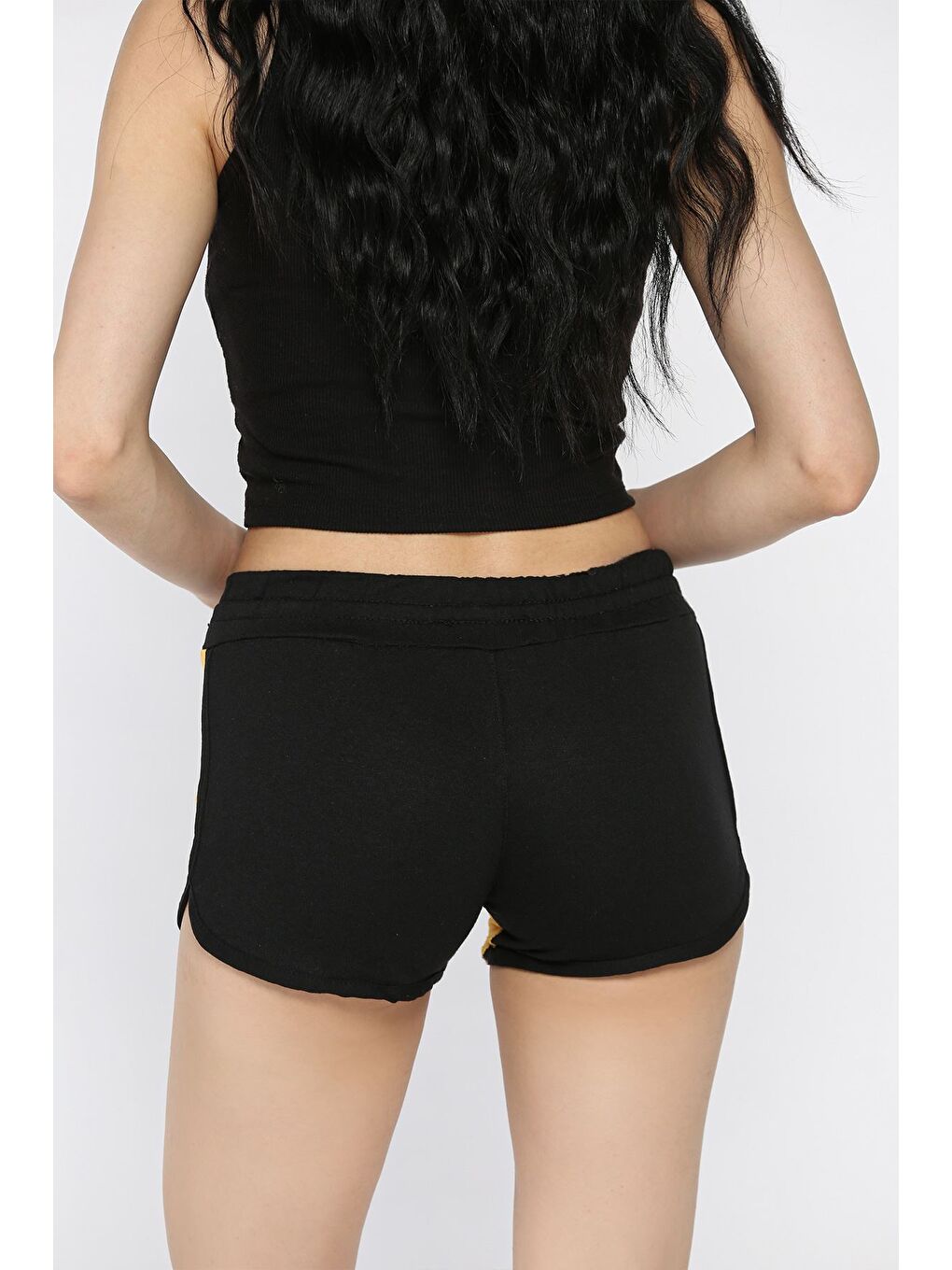 Sarı Kadın Biyeli Baskılı Mini Şort-2