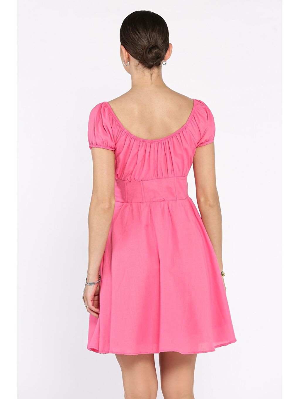 Pembe Beli Korseli Kadın Elbise-2