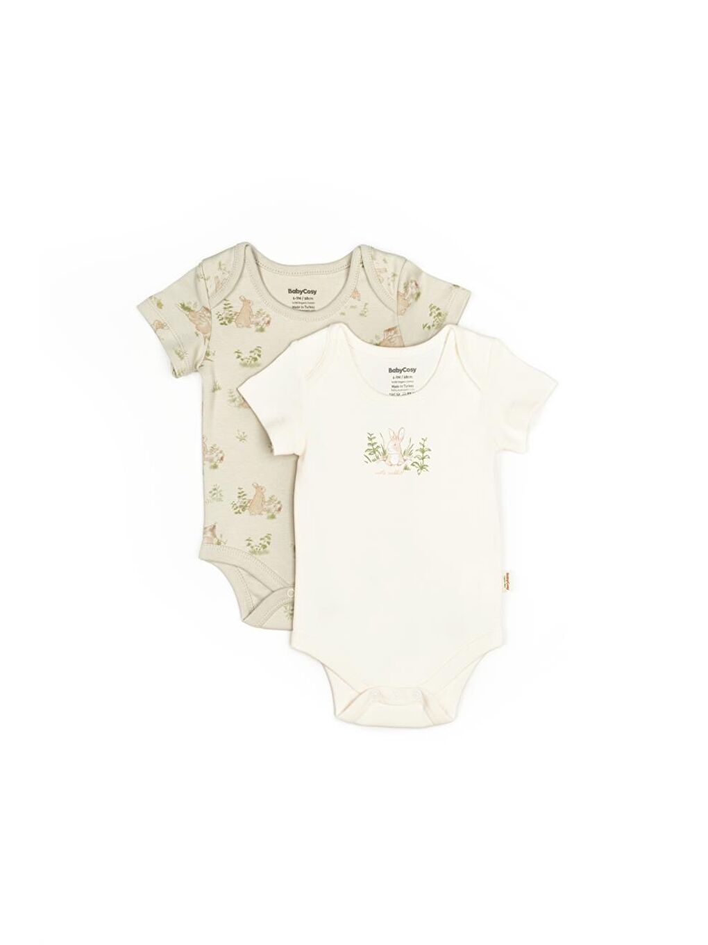 BabyCosy Organic Wear Ekru Bebek 2li Kısa Kollu Badi %100 Organik Pamuk, Bebek ve Yenidoğan Serisi - CSY5762 - 1