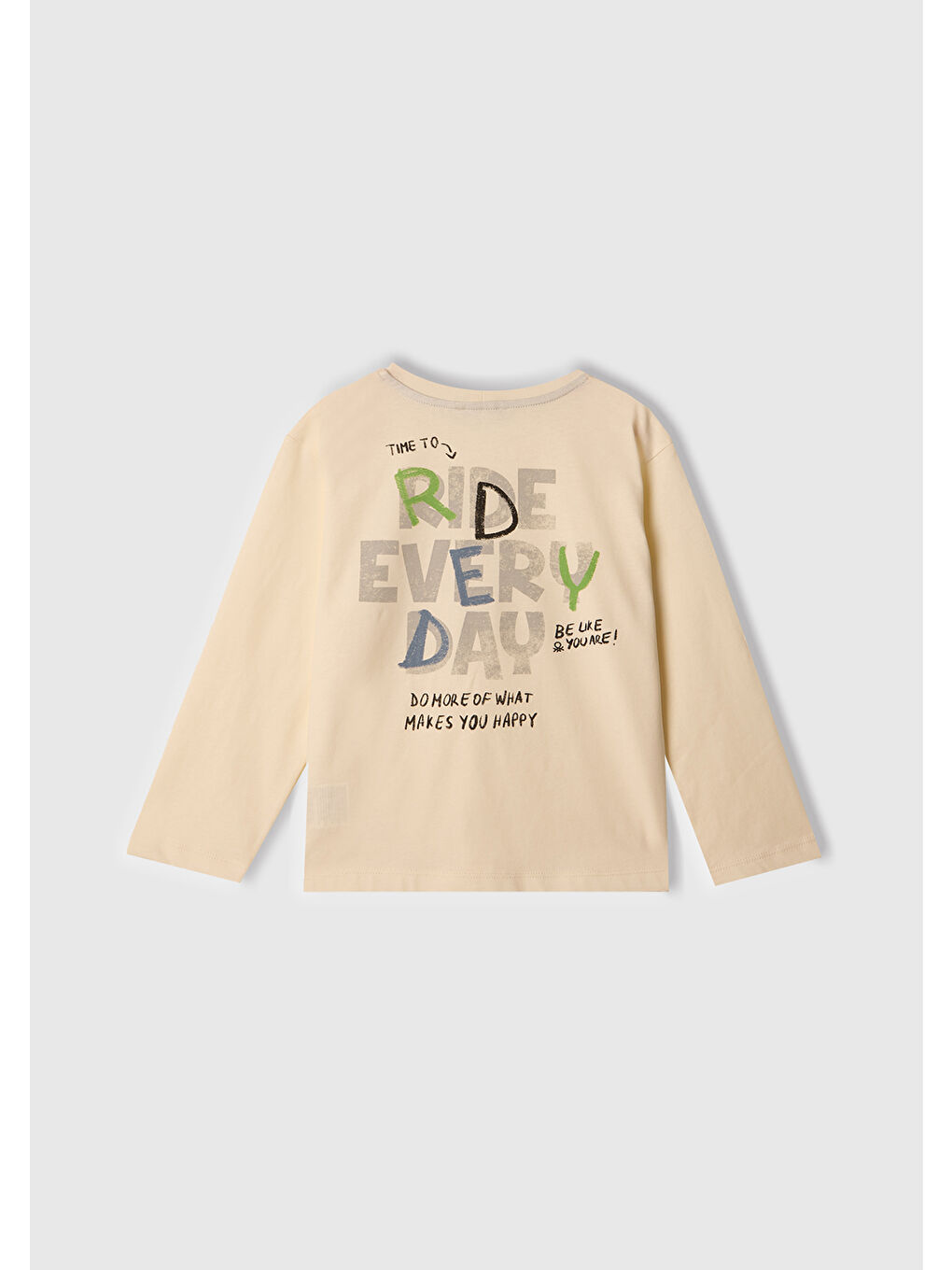 Erkek Çocuk Ekru Önü Baskılı Bisiklet Yaka Uzun Kollu T-Shirt-2