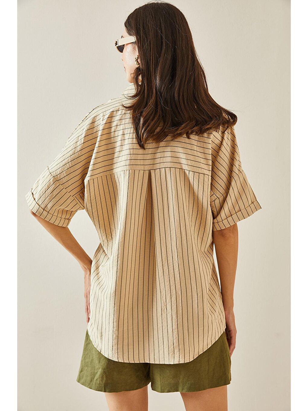 Bej Tek Cepli Çizgili Gömlek 5YXK2-48637-25-4