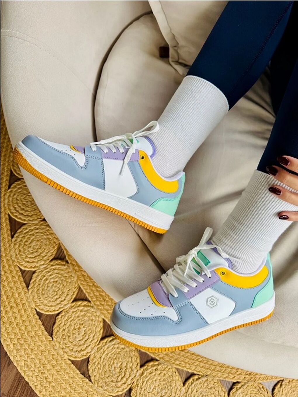 Gri Kadın Çok Renkli Termo Taban Rahat Kalıp Bağcıklı Günlük Sneakers & Spor Ayakkabı Taban 3.5 cm