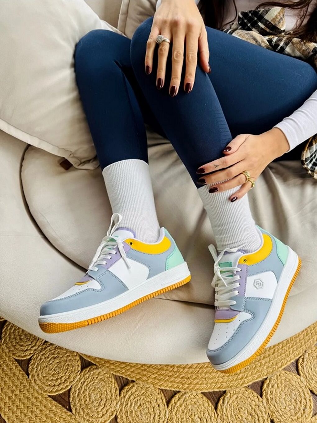 Gri Kadın Çok Renkli Termo Taban Rahat Kalıp Bağcıklı Günlük Sneakers & Spor Ayakkabı Taban 3.5 cm-1