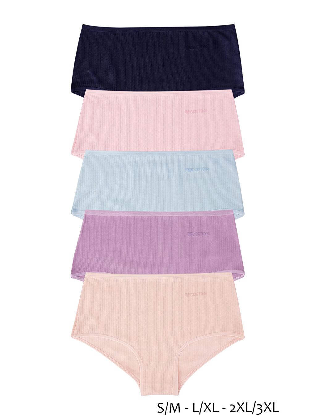 Karışık Kadın Fitilli Ribana Yüksel Bel Soft Renkli 5'li Paket Külot