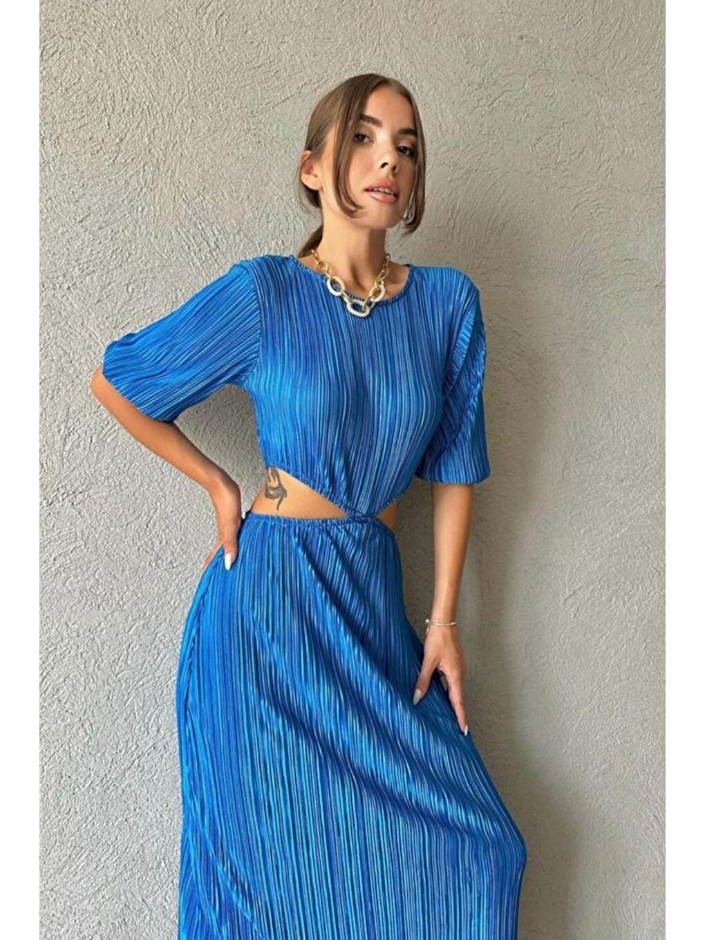 Mavi Piliseli Elbise-1