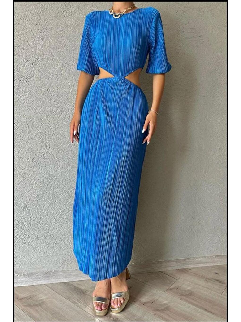 Mavi Piliseli Elbise-2