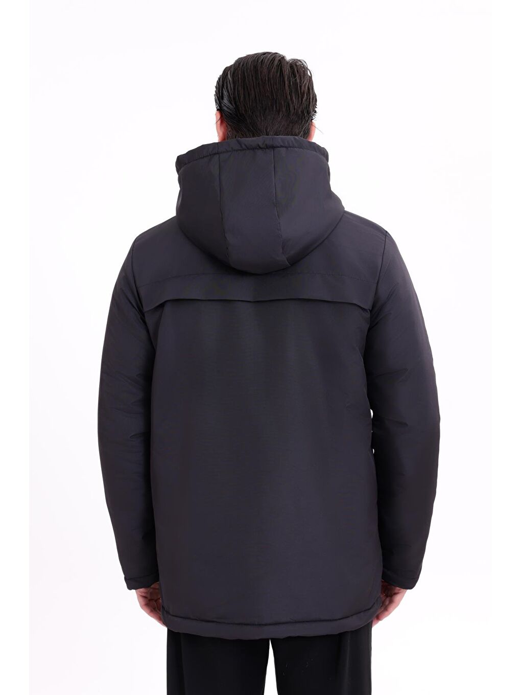 Siyah Erkek İçi Kürklü Çıkma Kapüşon Su Ve Rüzgar Geçirmez Kapüşonlu Kışlık Mont & Kaban & Parka-7