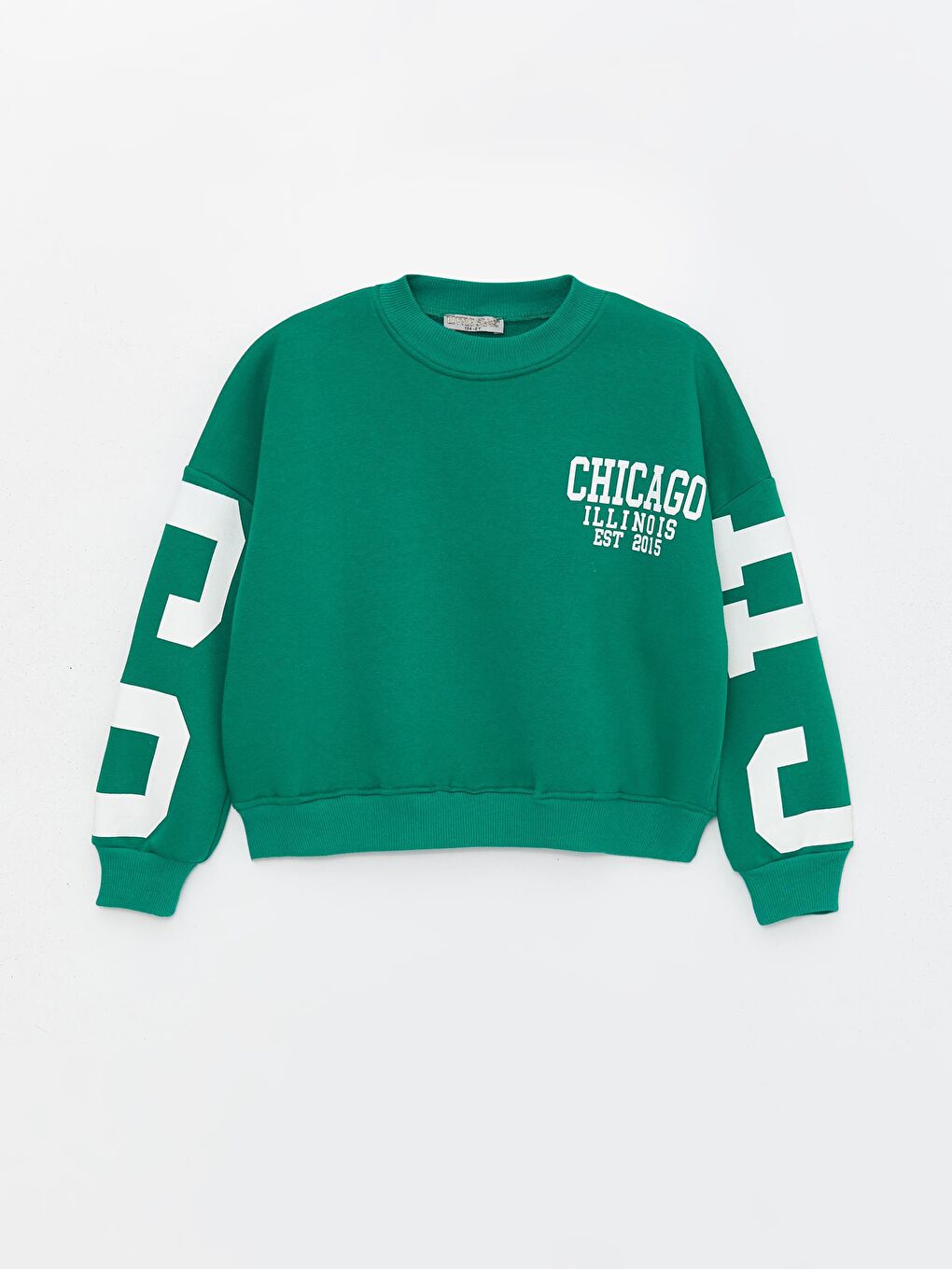 Yeşil Kız Çocuk Üç İplik Şardonlu Chicago SweatShirt