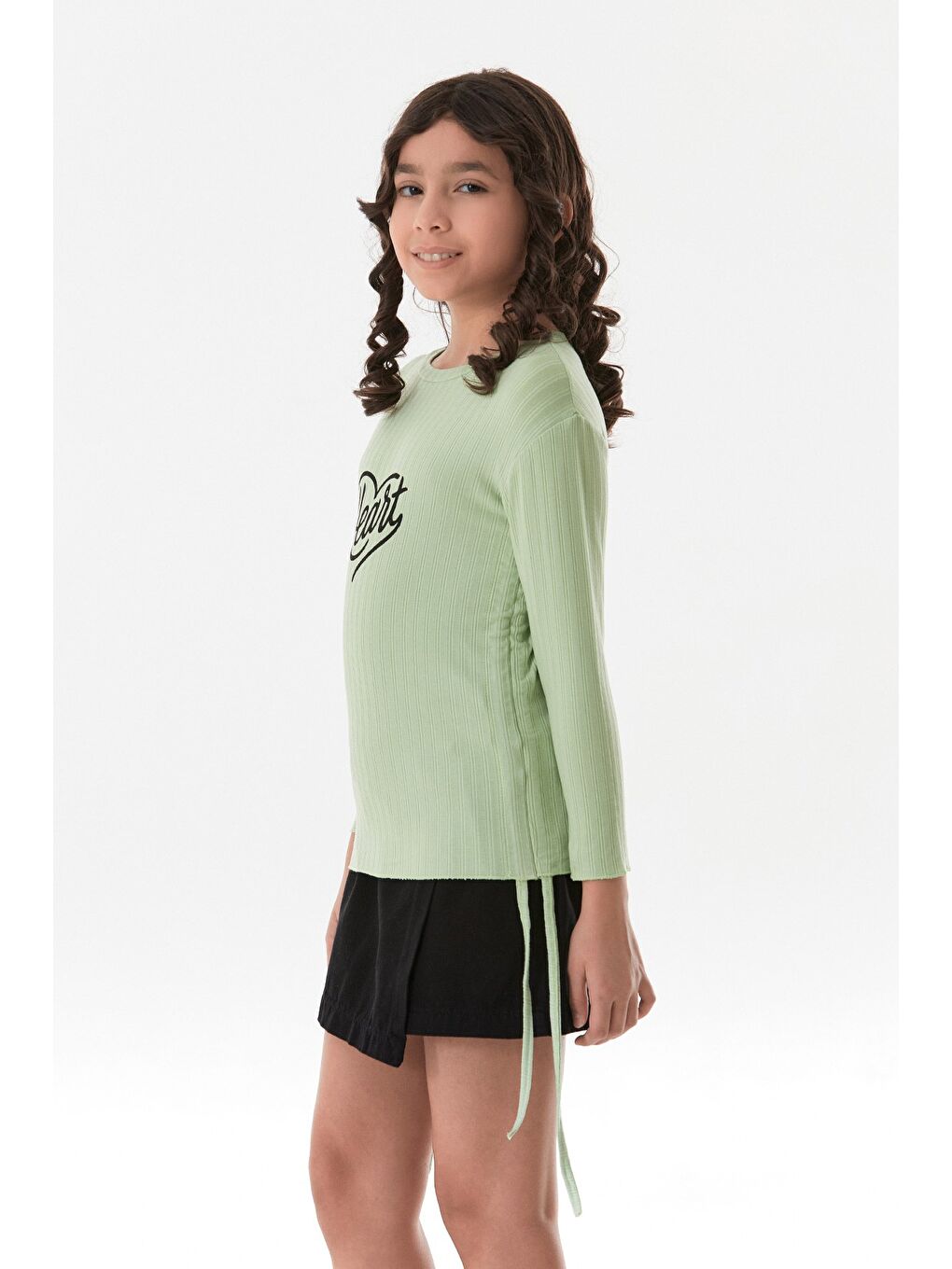 Turkuaz Fitilli Heart Baskılı Yanları Büzgülü Kız Çocuk Body-3