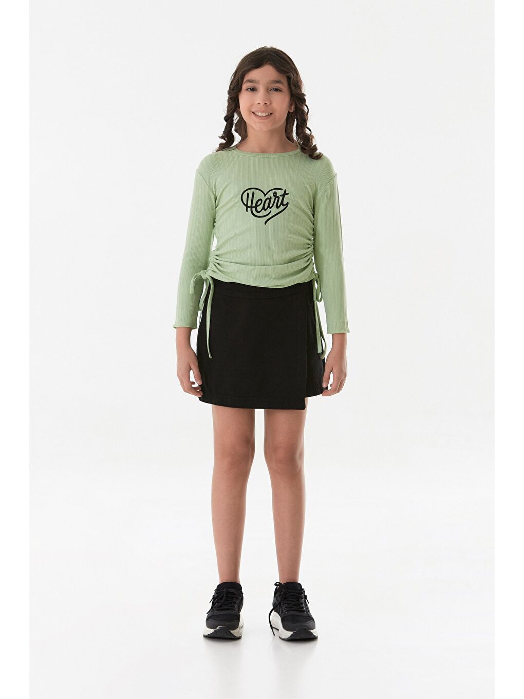 Turkuaz Fitilli Heart Baskılı Yanları Büzgülü Kız Çocuk Body-4