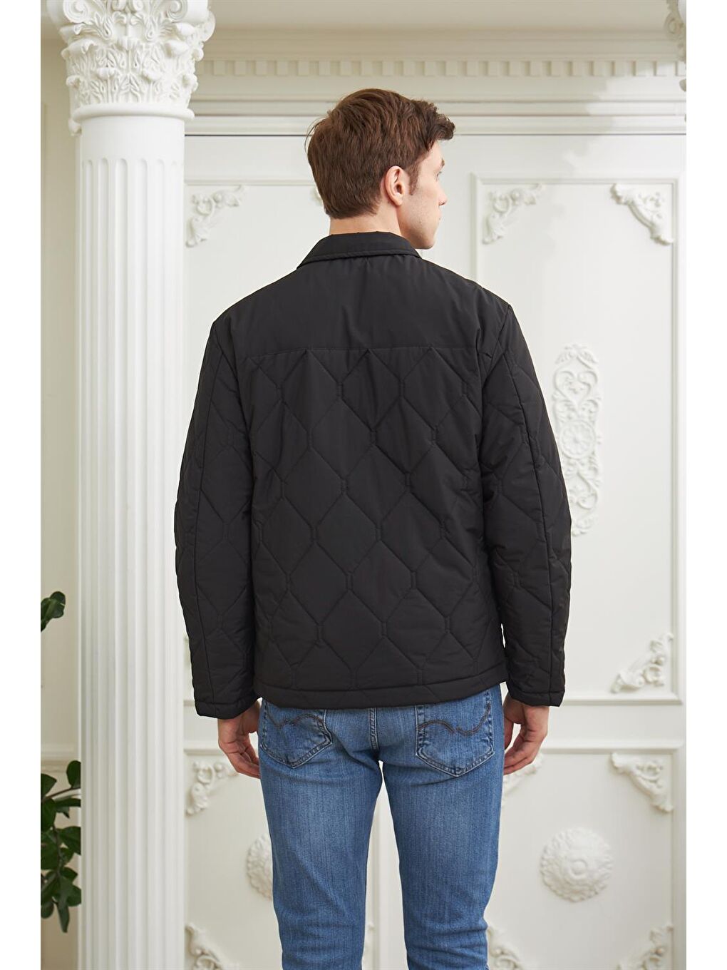 Erkek Desenli Kapitone Mont Siyah-6