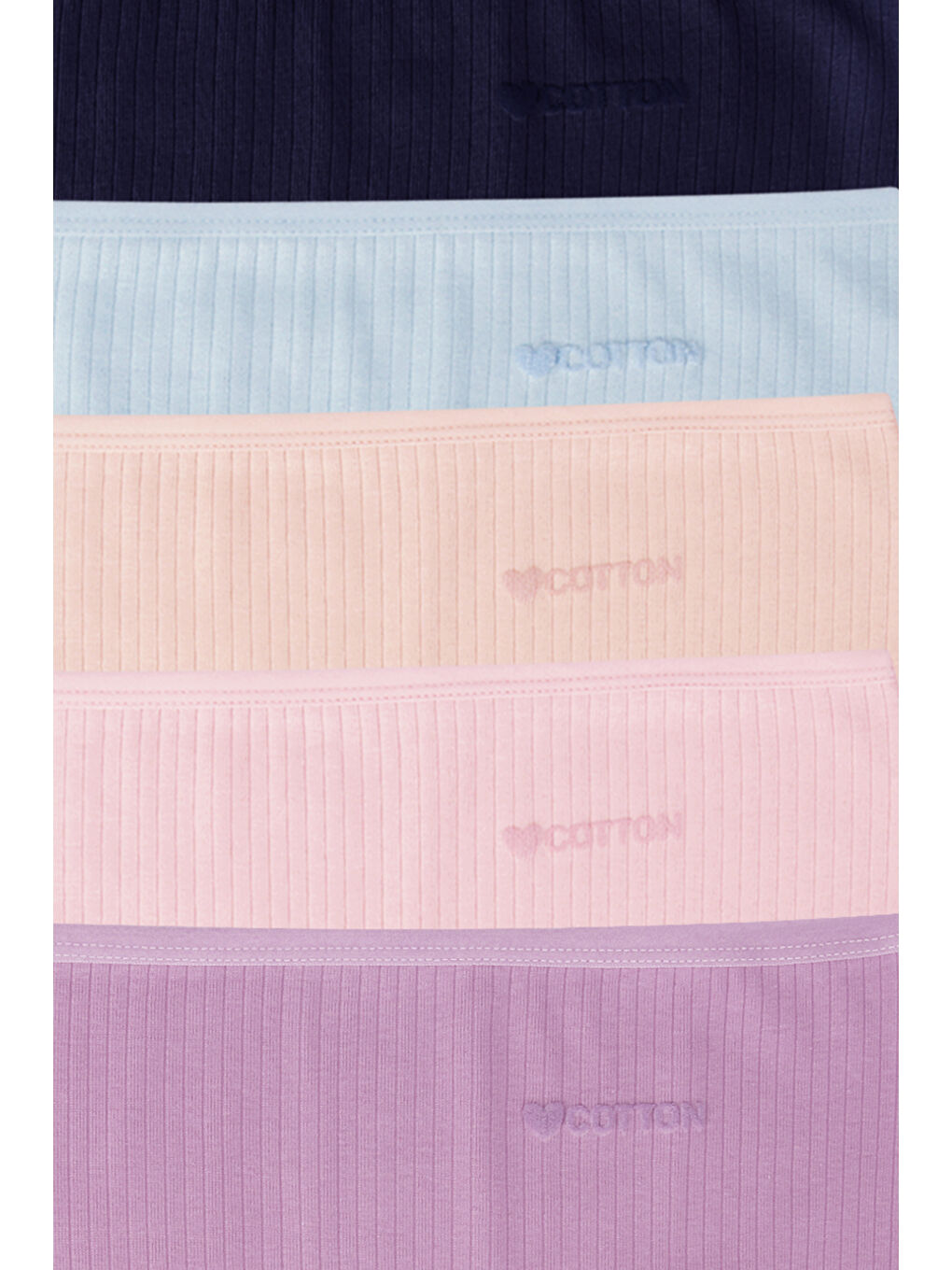 Karışık Kadın Fitilli Ribana Yüksel Bel Soft Renkli 5'li Paket Külot-2