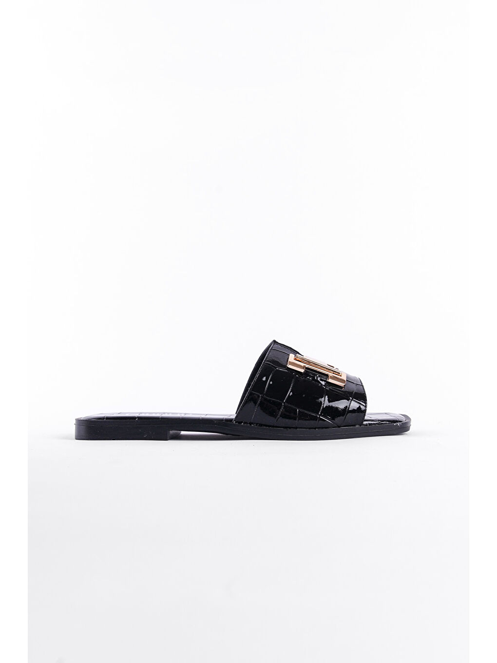 Siyah Kadın H Gold Tokalı Terlik-1