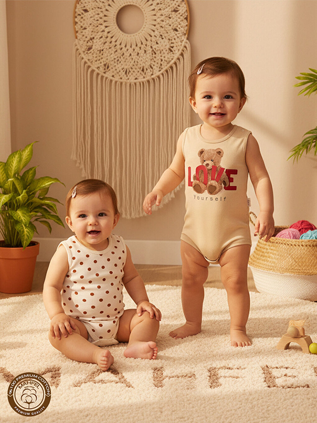 Ekru 2'Li Kız %100 Pamuklu Atlet Çıtçıtlı Bebek Body Zıbın 30-1