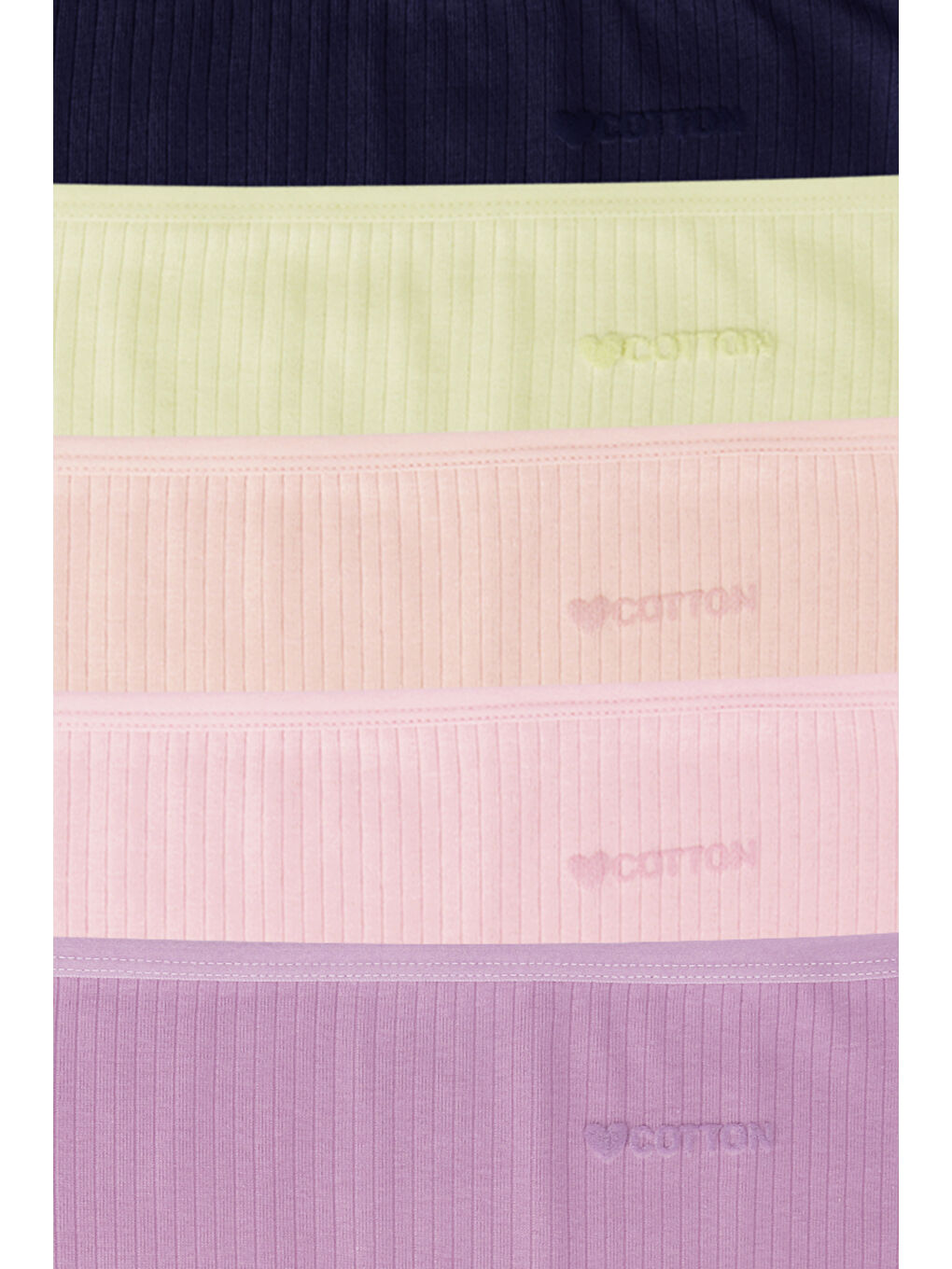 Karışık Kadın Fitilli Ribana Yüksel Bel Soft Renkli 5'li Paket Külot-3