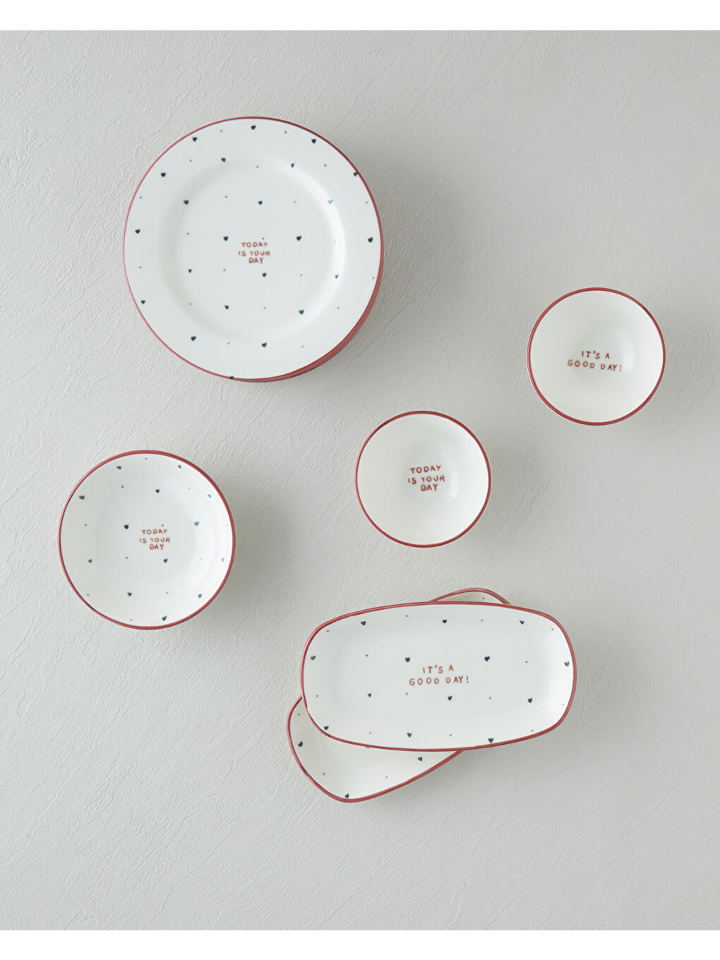 Romance Porselen Kahvaltı Takımı 12 Parça 6 Kişilik Kırmızı-Siyah-1