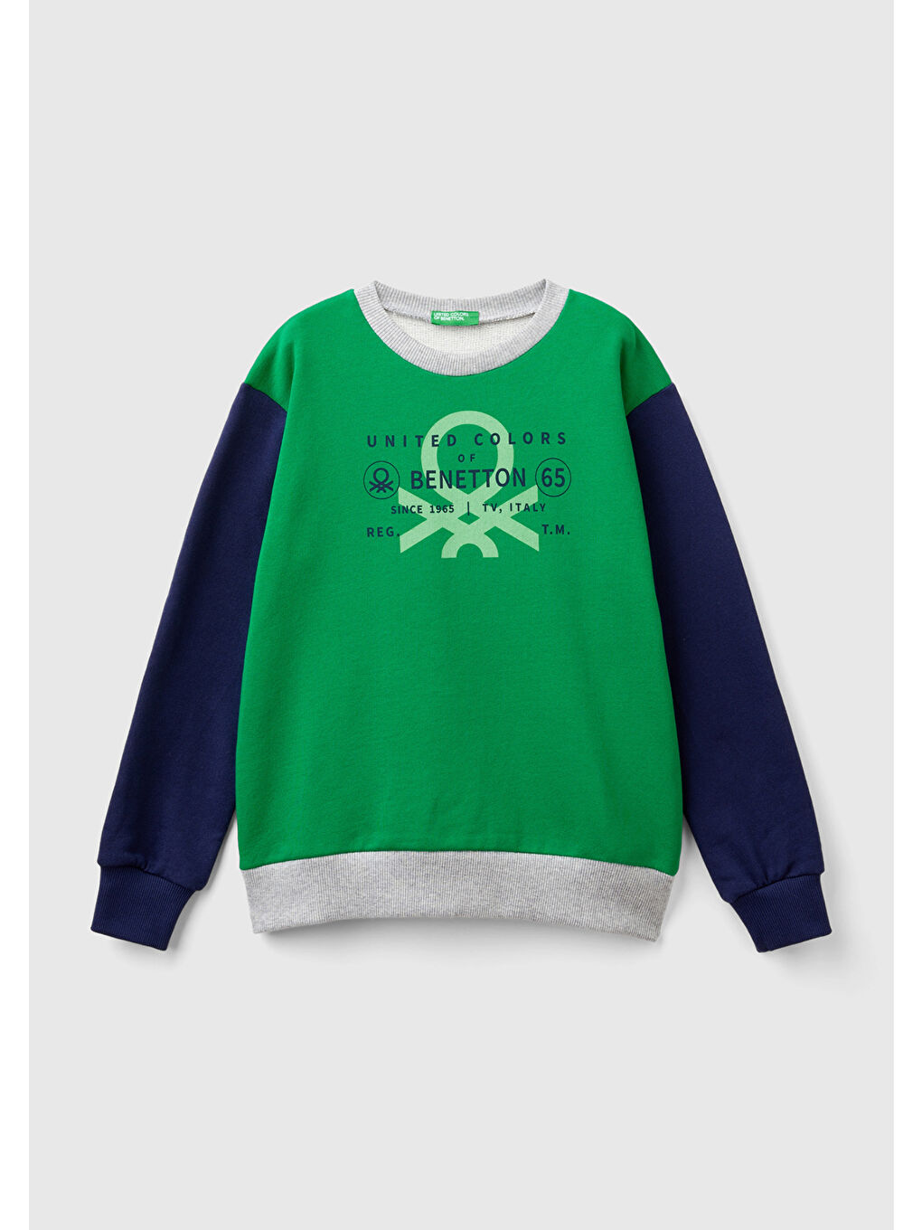 United Colors Of Benetton Erkek Çocuk Yeşil Mix Önü Logo Baskılı Bisiklet Yaka Ribanalı Sweatshirt