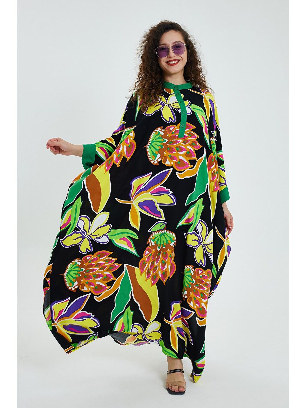 Siyah Kadın Desenli Elbise-2