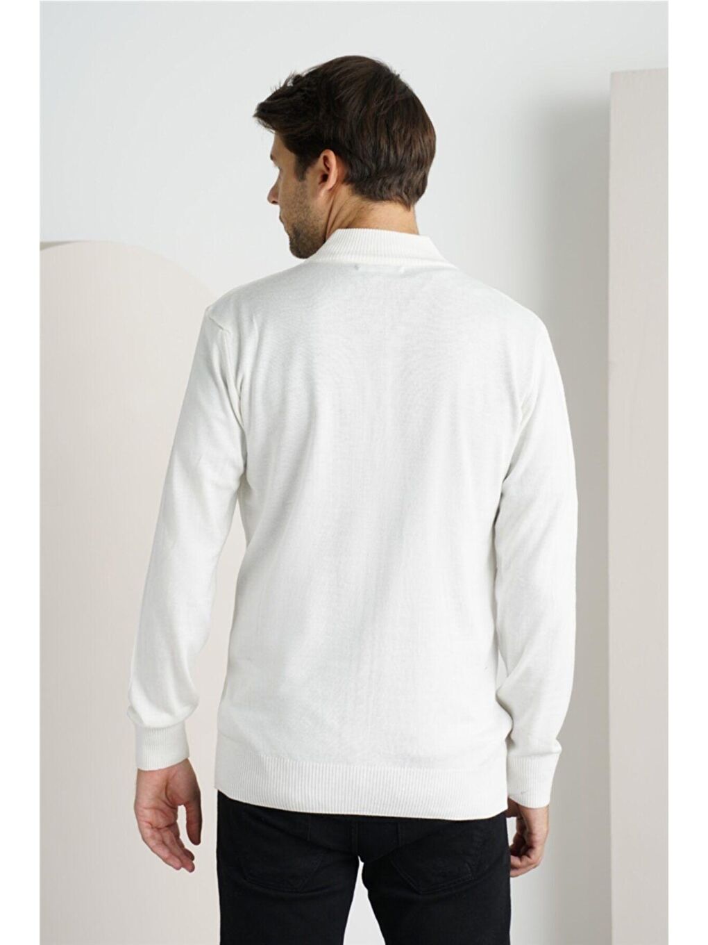 Beyaz Erkek  Tek Plaka Ince Triko Hırka-2