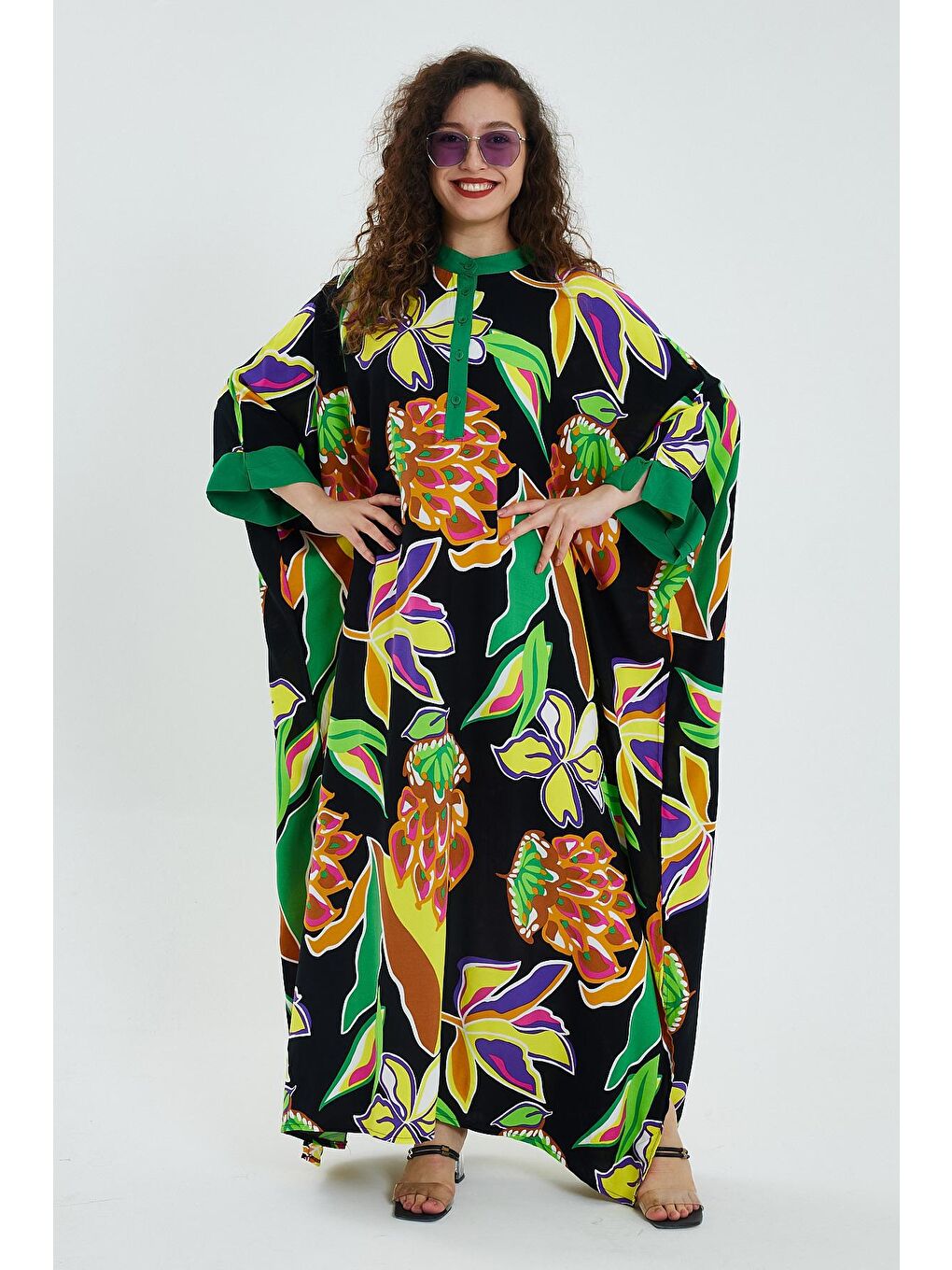 Siyah Kadın Desenli Elbise-4