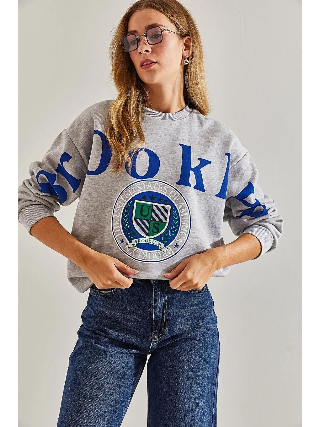 SHADE Gri Kadın Baskılı Üç İplik Şardonlu Sweatshirt - 1