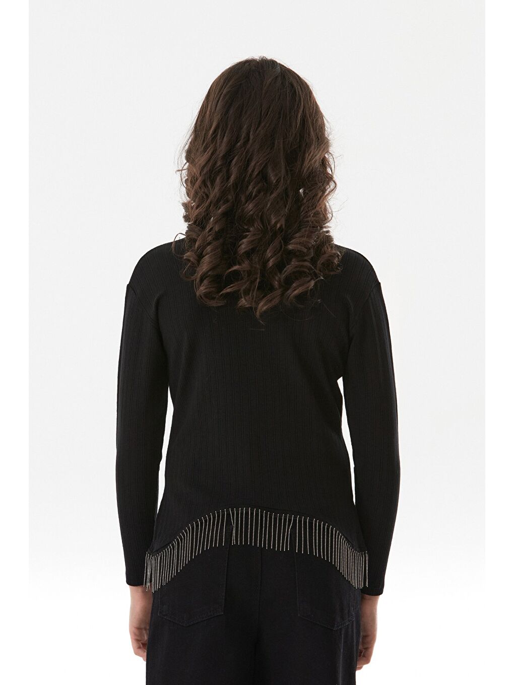 Siyah Fitilli Elastanlı Beli Zincirli Kız Çocuk Body-3