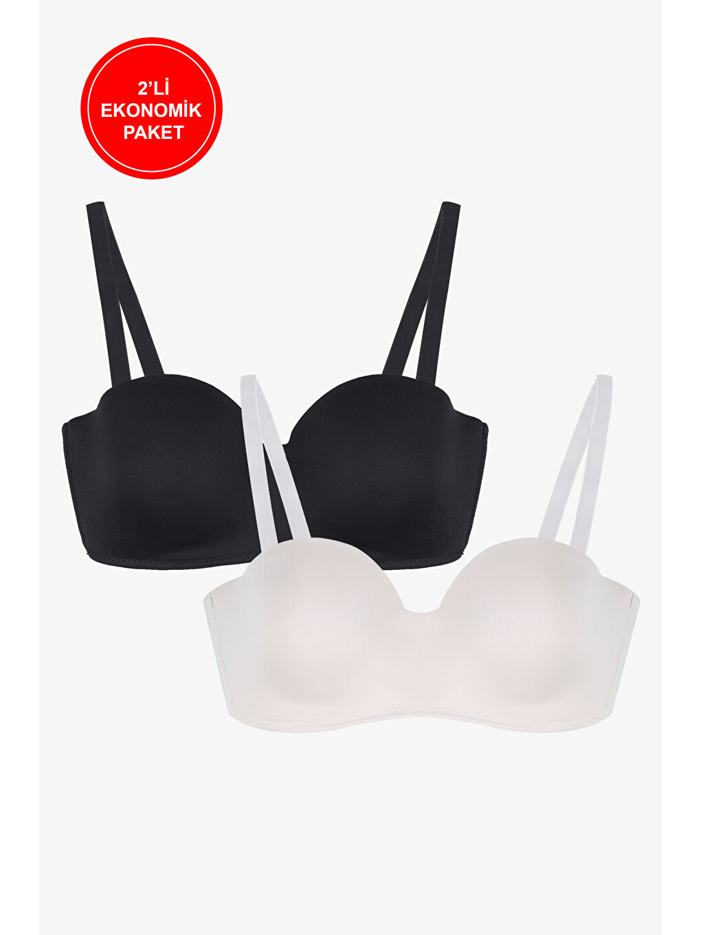 Siyah 2'Lİ PAKET - Kadın Dolgusuz Mikro Straplez Sütyen