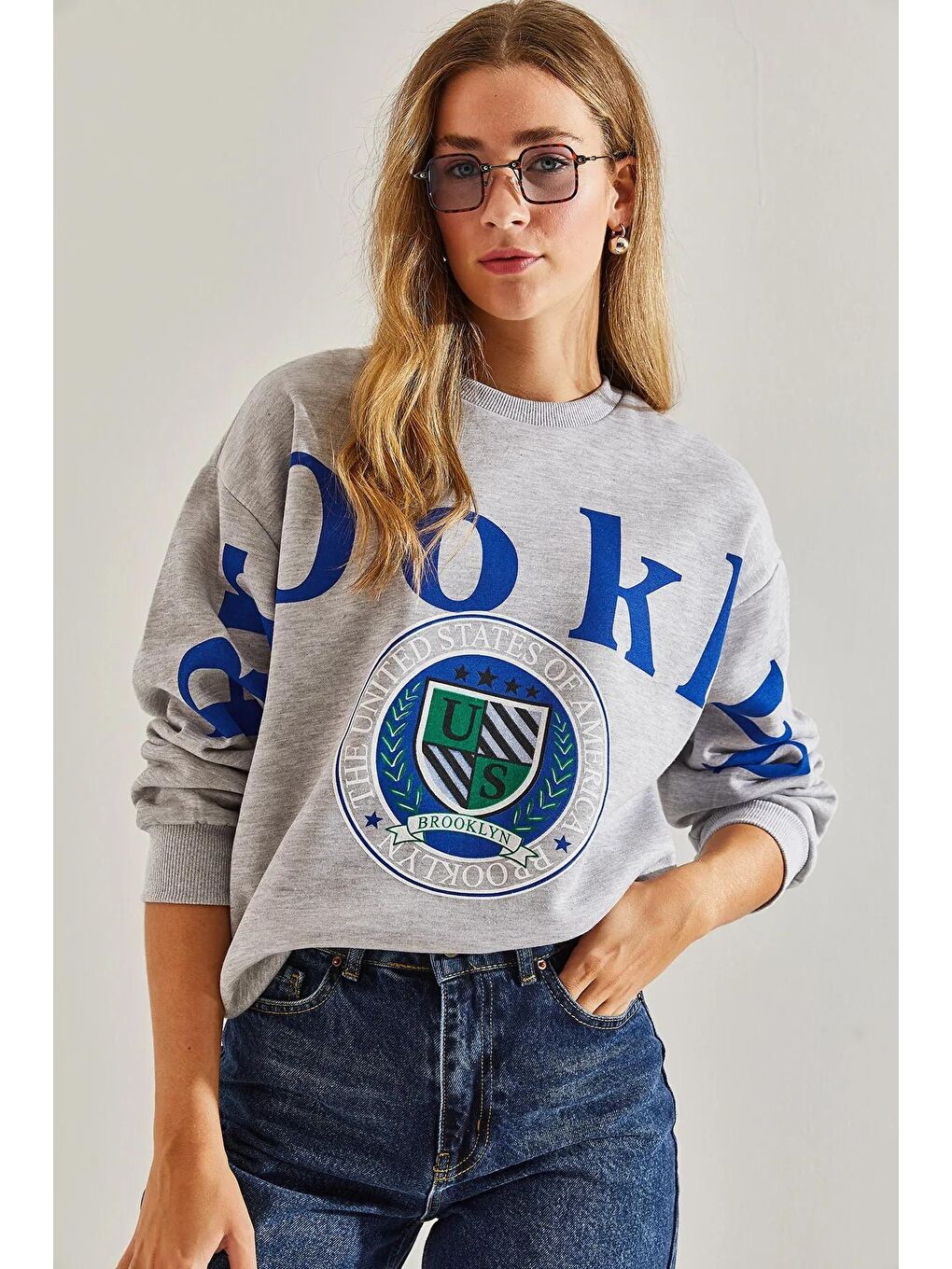 SHADE Gri Kadın Baskılı Üç İplik Şardonlu Sweatshirt - 2