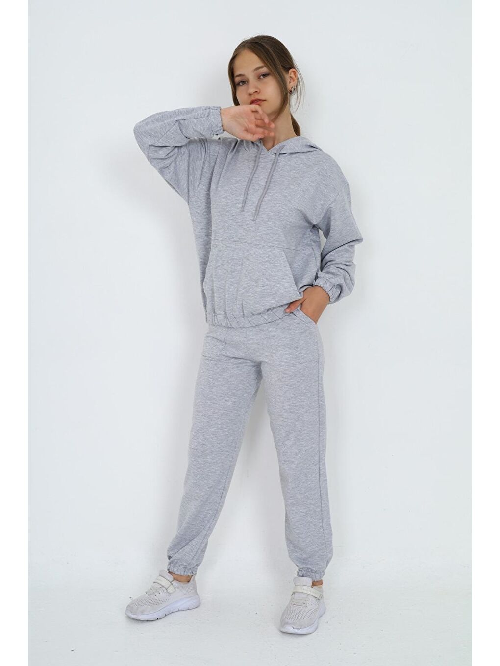 Gri Kız Çocuk Kapüşonlu 2 İplik Takım 9 14 Yaş wap 5047