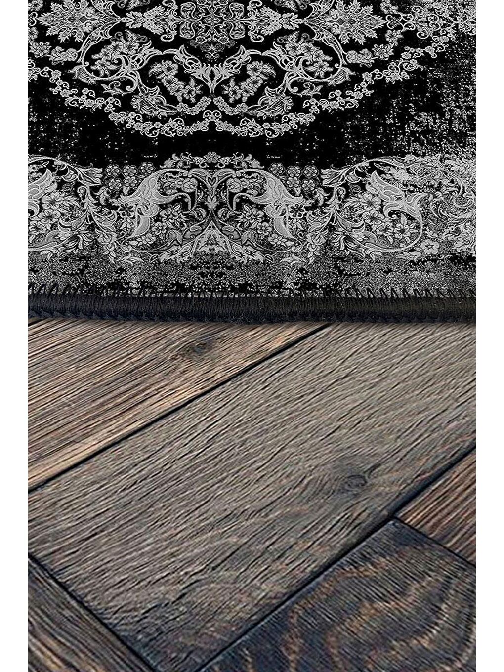 Siyah Premium Kalite, Pamuk ve Kaydırmaz Taban, Yıkanabilir, Modern Halı  120 x 180 cm-2