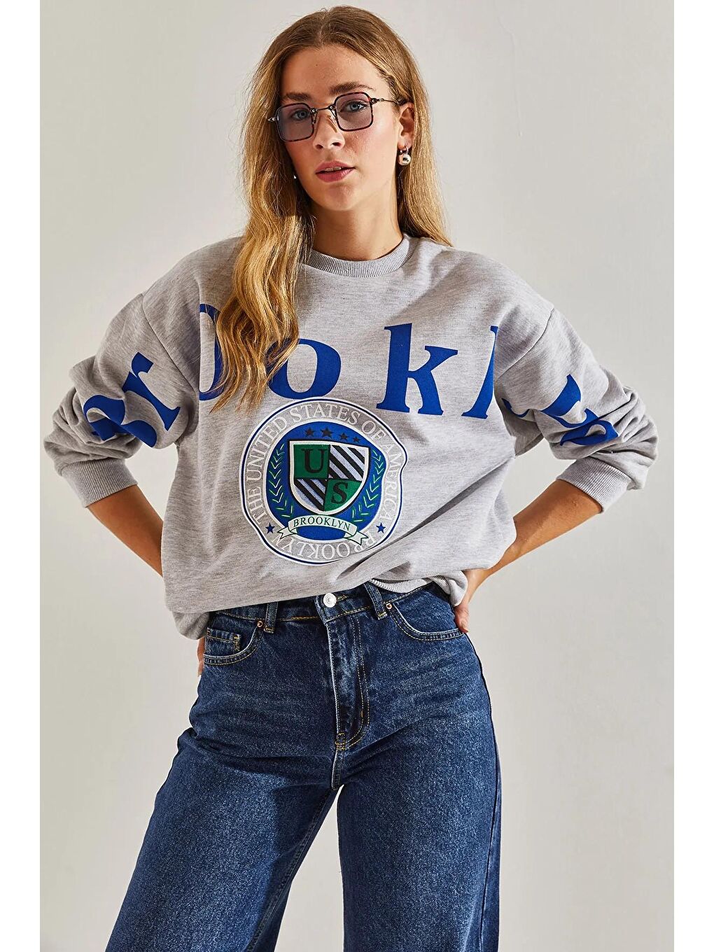 SHADE Gri Kadın Baskılı Üç İplik Şardonlu Sweatshirt - 3