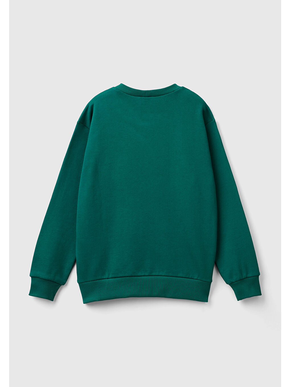 United Colors Of Benetton Koyu Yeşil Erkek Çocuk Çam Yeşili Önü Logo Baskılı Bisiklet Yaka Ribanalı Sweatshirt - 1