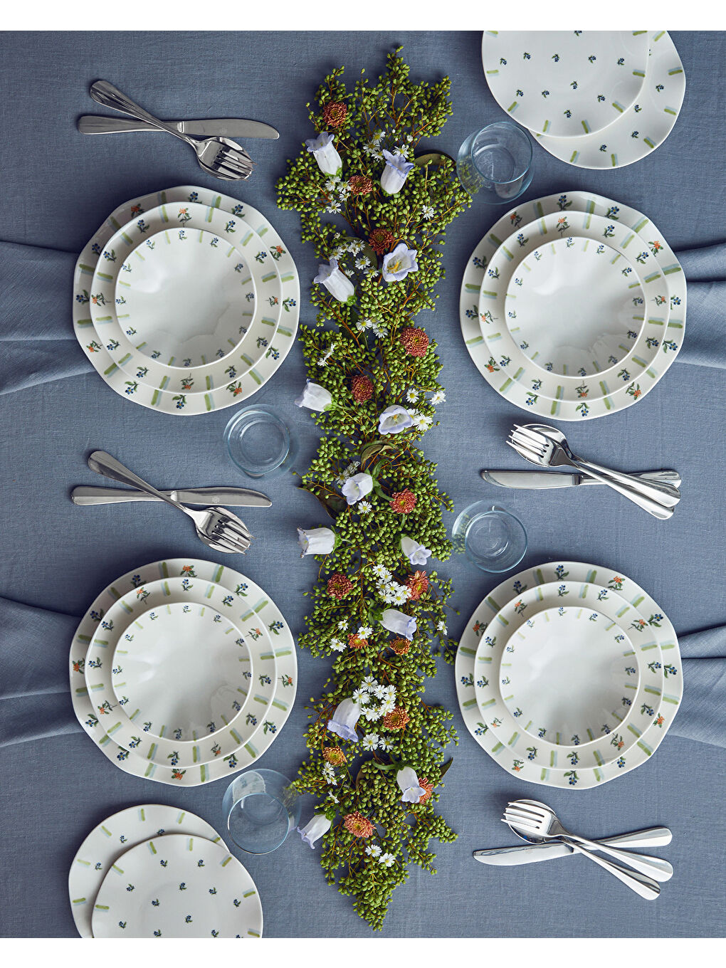 Pleasant Porselen 24 Parça 6 Kişilik Yemek Takımı Yeşil-Mavi
