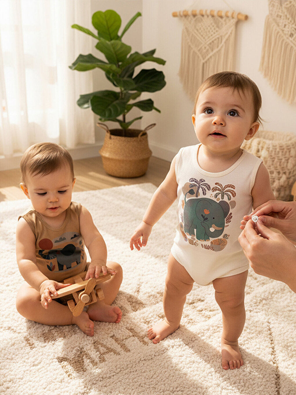 Bej 2'Li Kız %100 Pamuklu Atlet Çıtçıtlı Bebek Body Zıbın 740-824-1