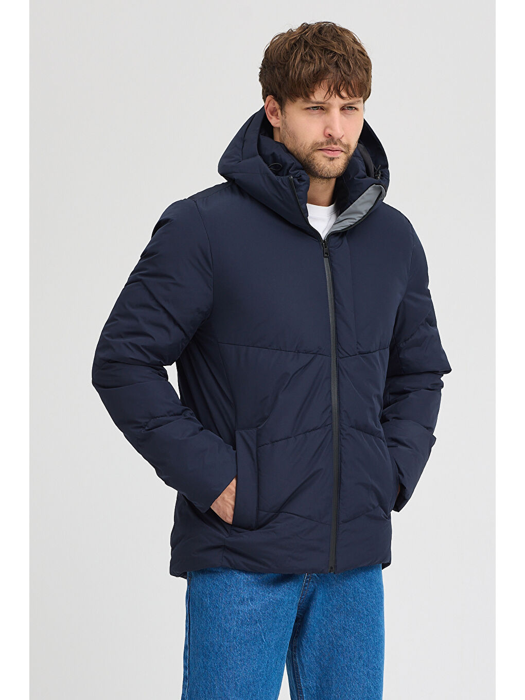 Lacivert Erkek Kapüşonlu Mont 950-1