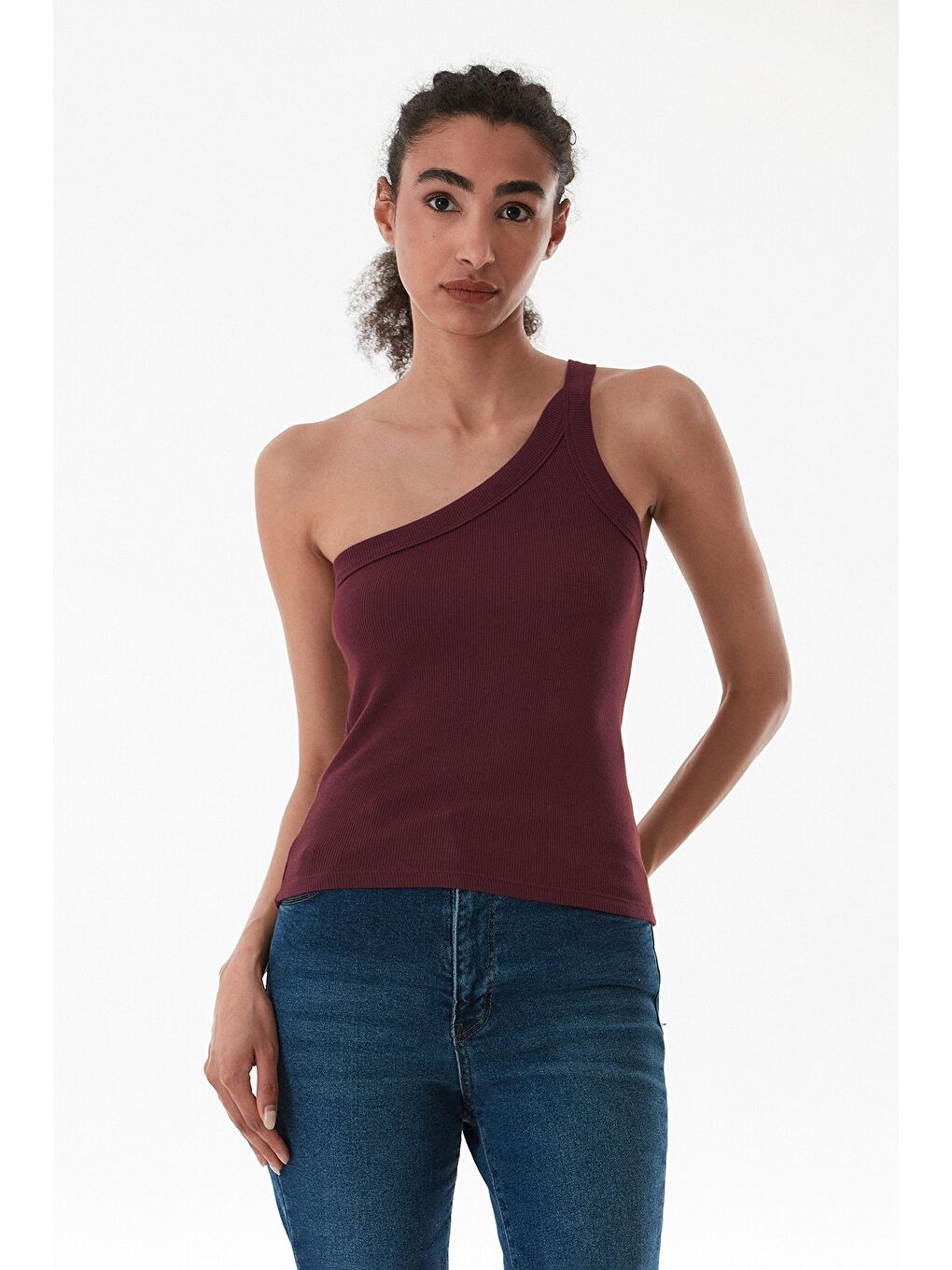 Bordo Basic Fitilli Tek Kol Modal Body-1